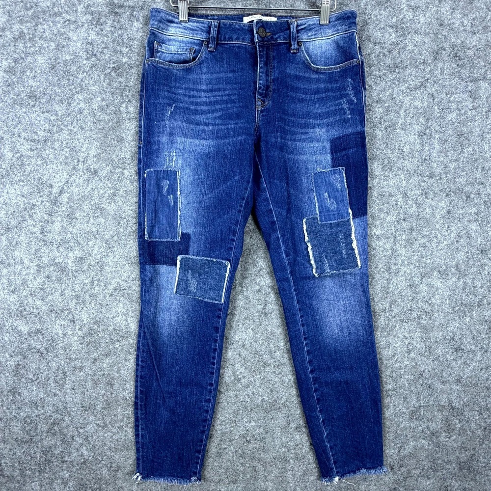 Mavi Adriana Ankle Super Skinny Jeans Womens 30 Blue Denim Patchwork Raw Hem